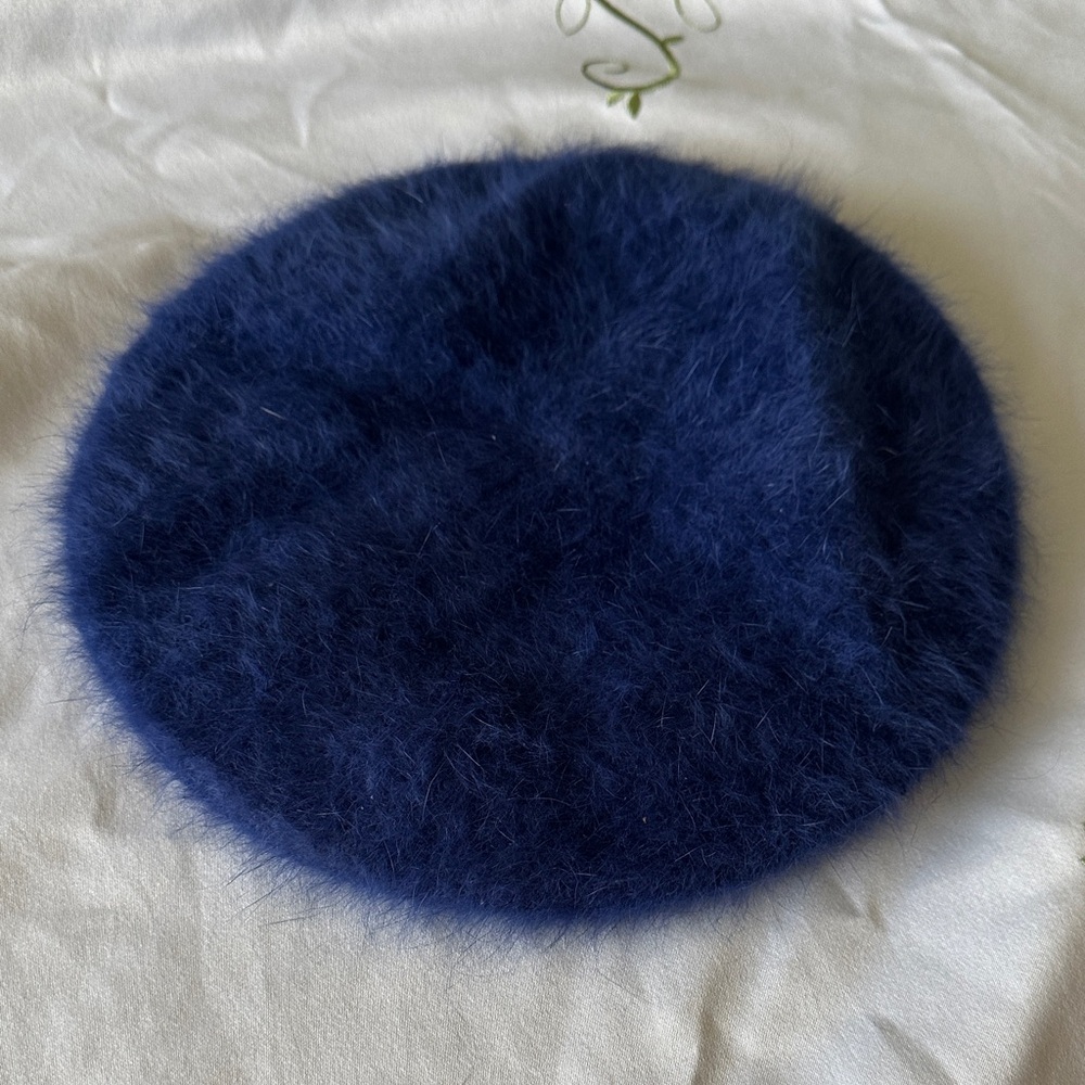 Navy Fuzzy Angora-Style Beret